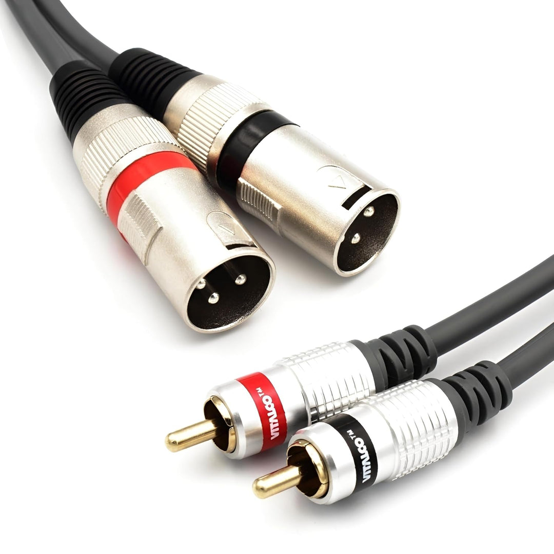 VITALCO 2x XLR Stecker auf 2x Cinch Stereo Kabel 1.5m Mikrofonkabel 3 Polig auf Chinch Adapter 2-XLR