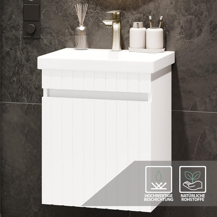 Planetmöbel Cosmia Badmöbel Set Waschbecken mit Unterschrank 50 x 60 x 35 cm Weiss, Armatur Badezimm