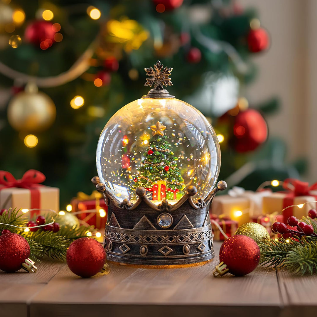 Weihnachten Schneekugel Laterne Wasser glitzernde Weihnachtsbaumkrone mit Musik & Timer, USB gefütte