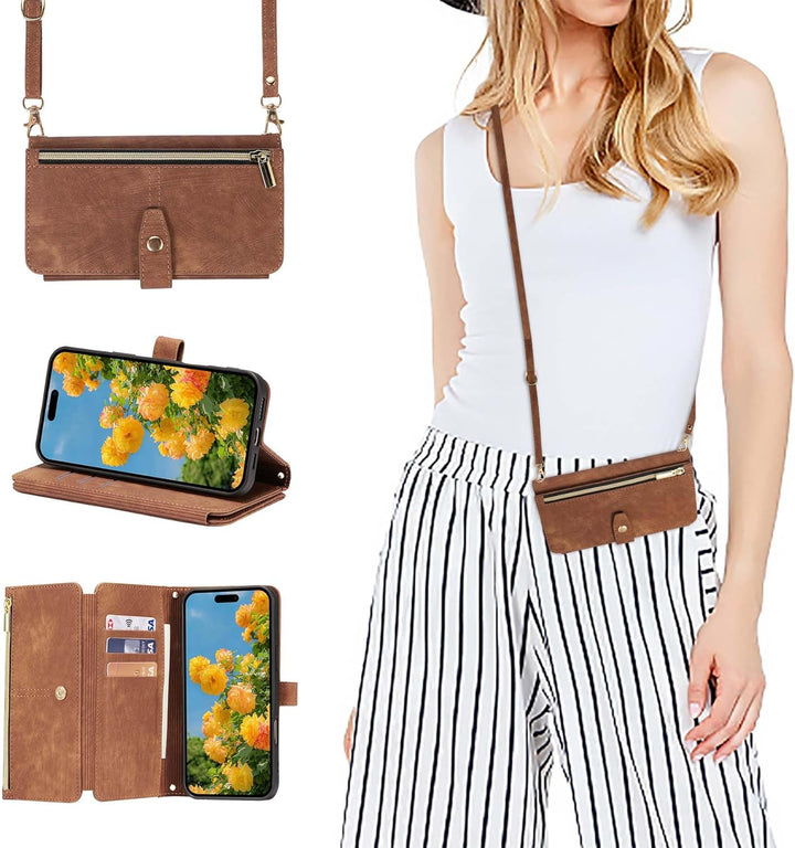 ZCDAYE iPhone 16 Pro Max Hülle mit Band, Leder iPhone 16 Pro Max Handykette Handyhülle Handytasche m