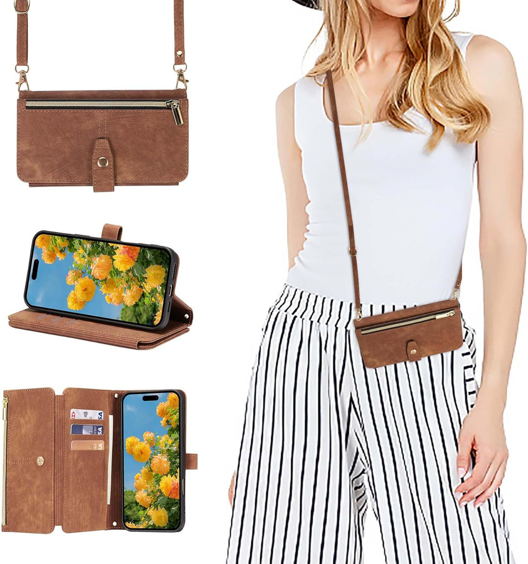 ZCDAYE iPhone 16 Pro Hülle mit Band, Leder iPhone 16 Pro Handykette Handyhülle Handytasche mit Korde