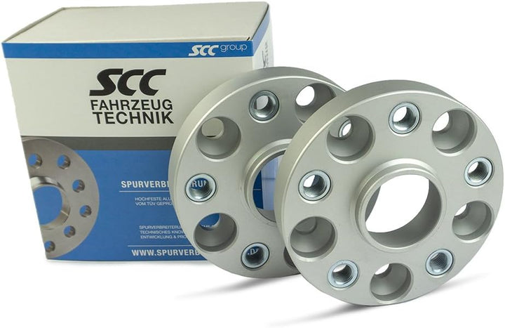 SCC Spurverbreiterung 13013BES - Buchse silber eloxiert - LK: 130/5 NLB: 71,6 GEW: M14x1,5 - 25mm -
