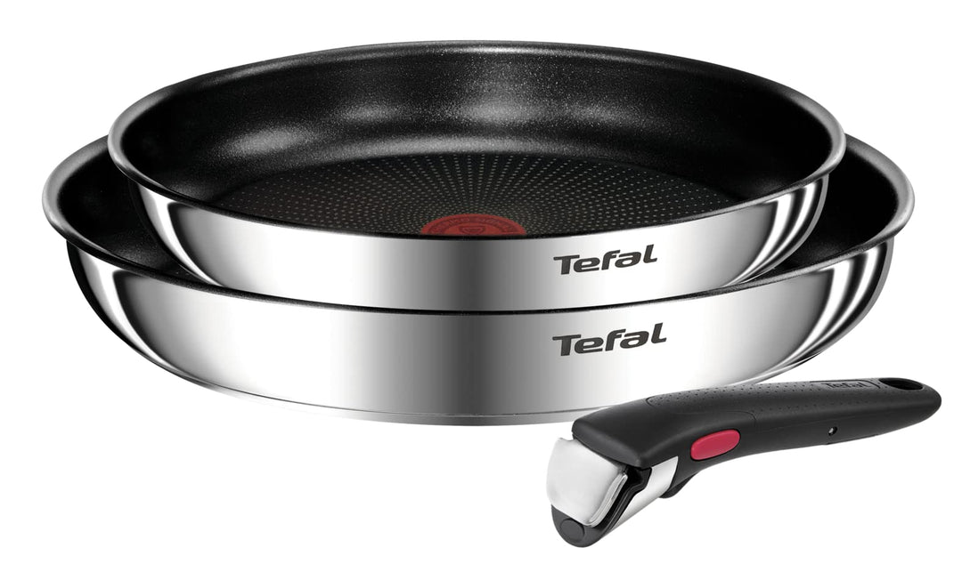 Tefal Emotion Ingenio Bratpfannen-Set, Induktion, Edelstahl, 24/28 cm und Griff, silberfarben, 3-tei