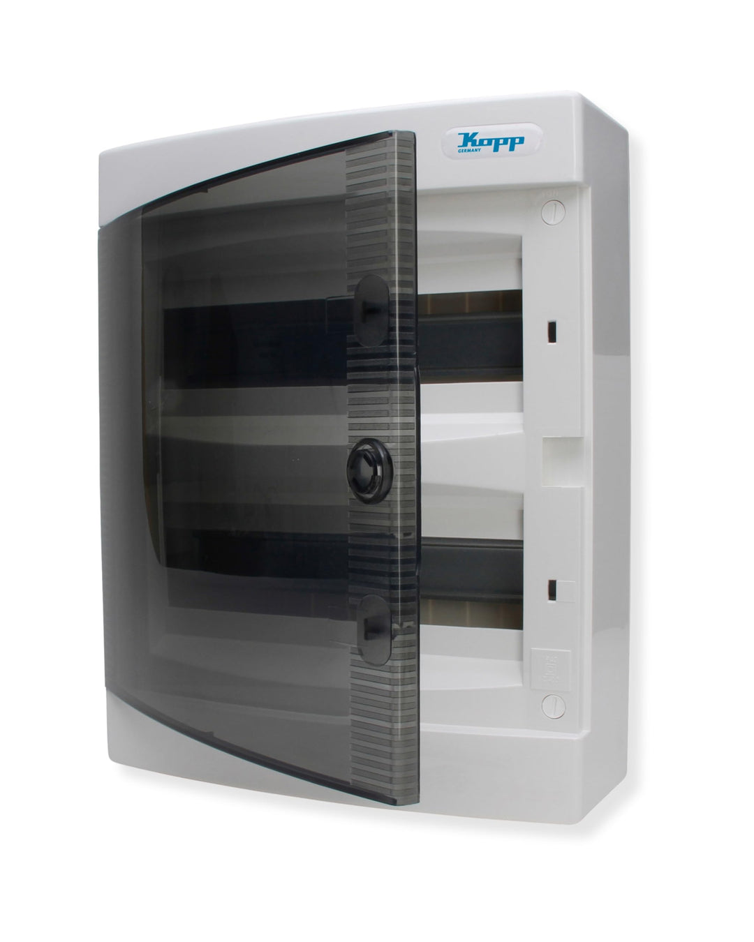 Kopp Aufputz-Verteilerkasten mit Tür 2-reihig für 24 Pole, 1 Stück, Grau/Schwarz, 350912048 Single,