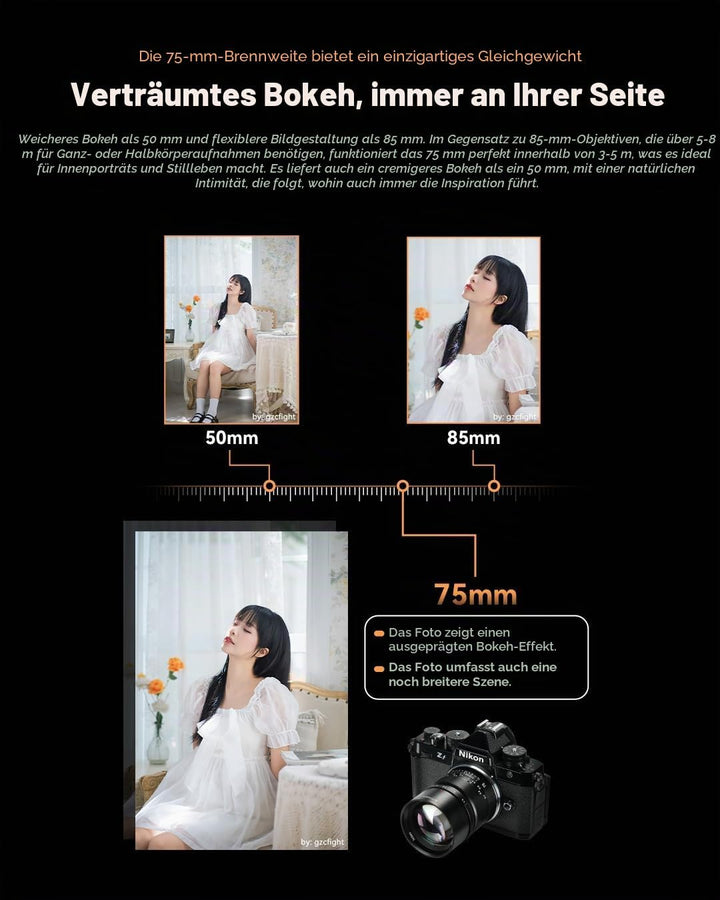 7Artisans 75 mm F1.4 für Nikon Z-Mount Objektiv, Vollformatobjektiv, manueller Fokus, kompatibel mit