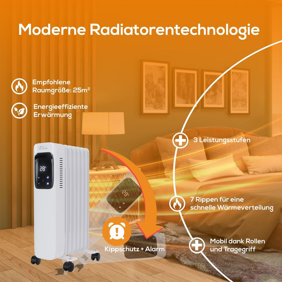 Tronitechnik® Ölradiator TT-OR 307 Elektroheizung Weiss Öl-Heizung Radiator 3 Heizstufen 7 Rippen El