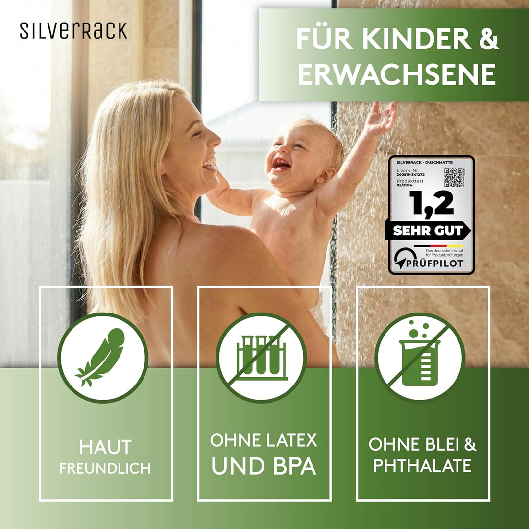 Duschmatte rutschfest 53x53 cm (Grau) - Antirutschmatte für Kinder - Badematte, maschinenwaschbar un