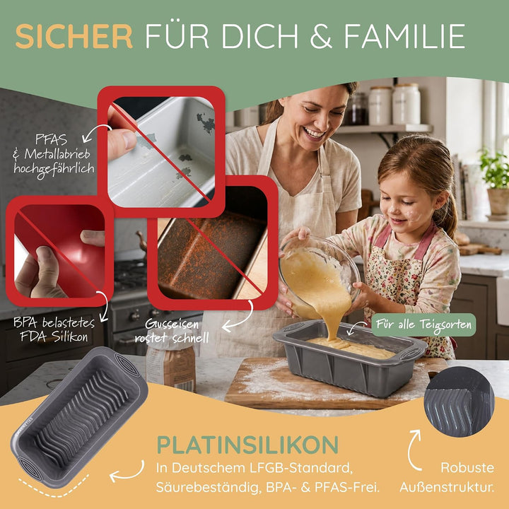 Backefix flexible Silikon Brotbackform 500g, Kastenform klein 21cm, als Kuchenform Kasten, ideal zum