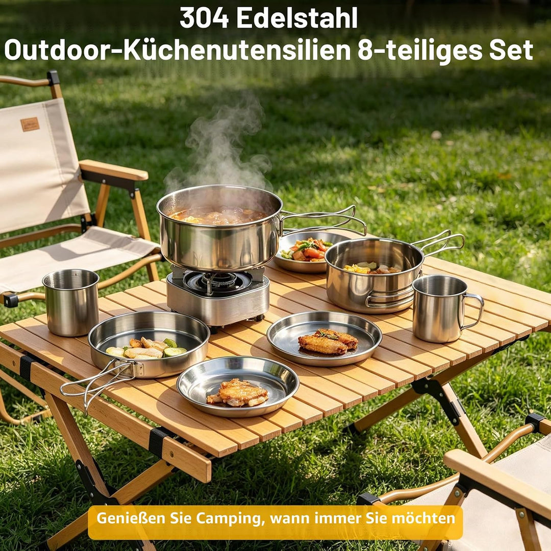 Camping Kochgeschirr Set, Camping Geschirr Set Edelstahl Camping Topf mit Pfanne Outdoor Kochgeschir