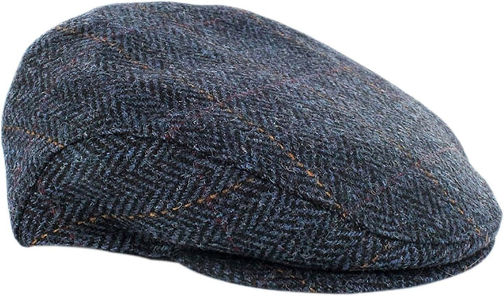 Mucros Weavers Herren Flat Flache Kappe M Blaues Fischgrätenmuster, M Blaues Fischgrätenmuster