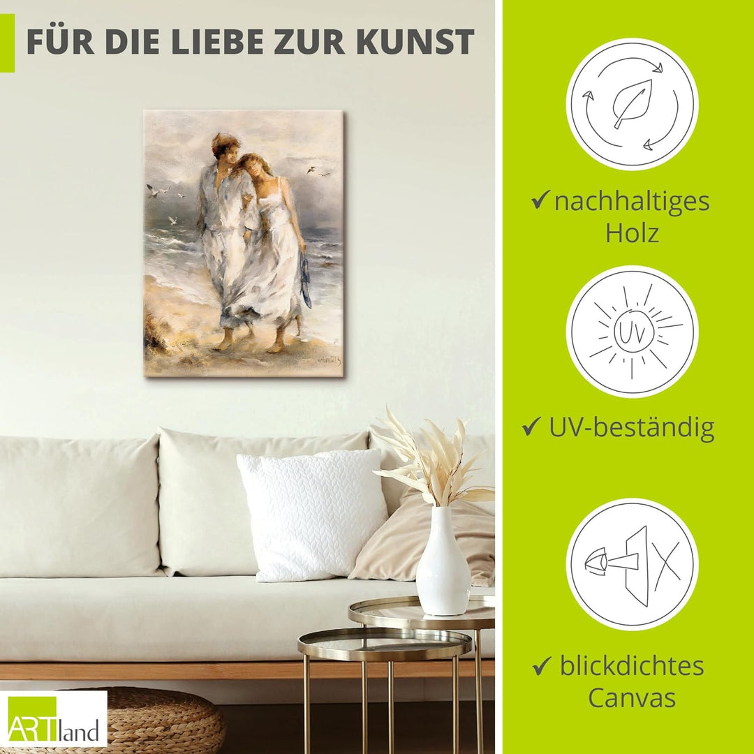 ARTland Leinwandbilder Wandbild Bild auf Leinwand 30x40 cm Wanddeko Paar Liebespaar Strand Meer Küst