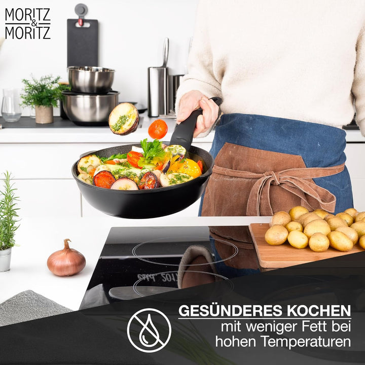 Moritz & Moritz Keramik Pfanne mit Deckel 26cm - frei von PFAS, PFOA & PTFE - Antihaft Bratpfanne 26