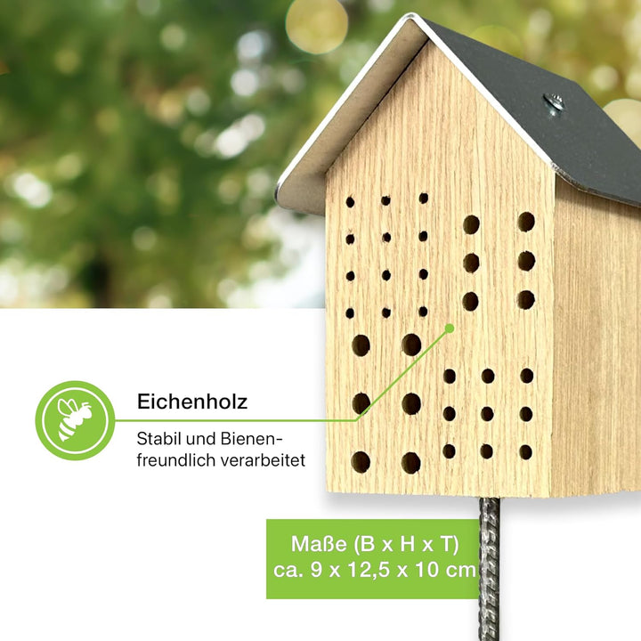 GARTENETAGE Wildbienenhotel mit Metalldach/Naturbelassenes, massives Insektenhaus &amp; Bienenhotel/Nist