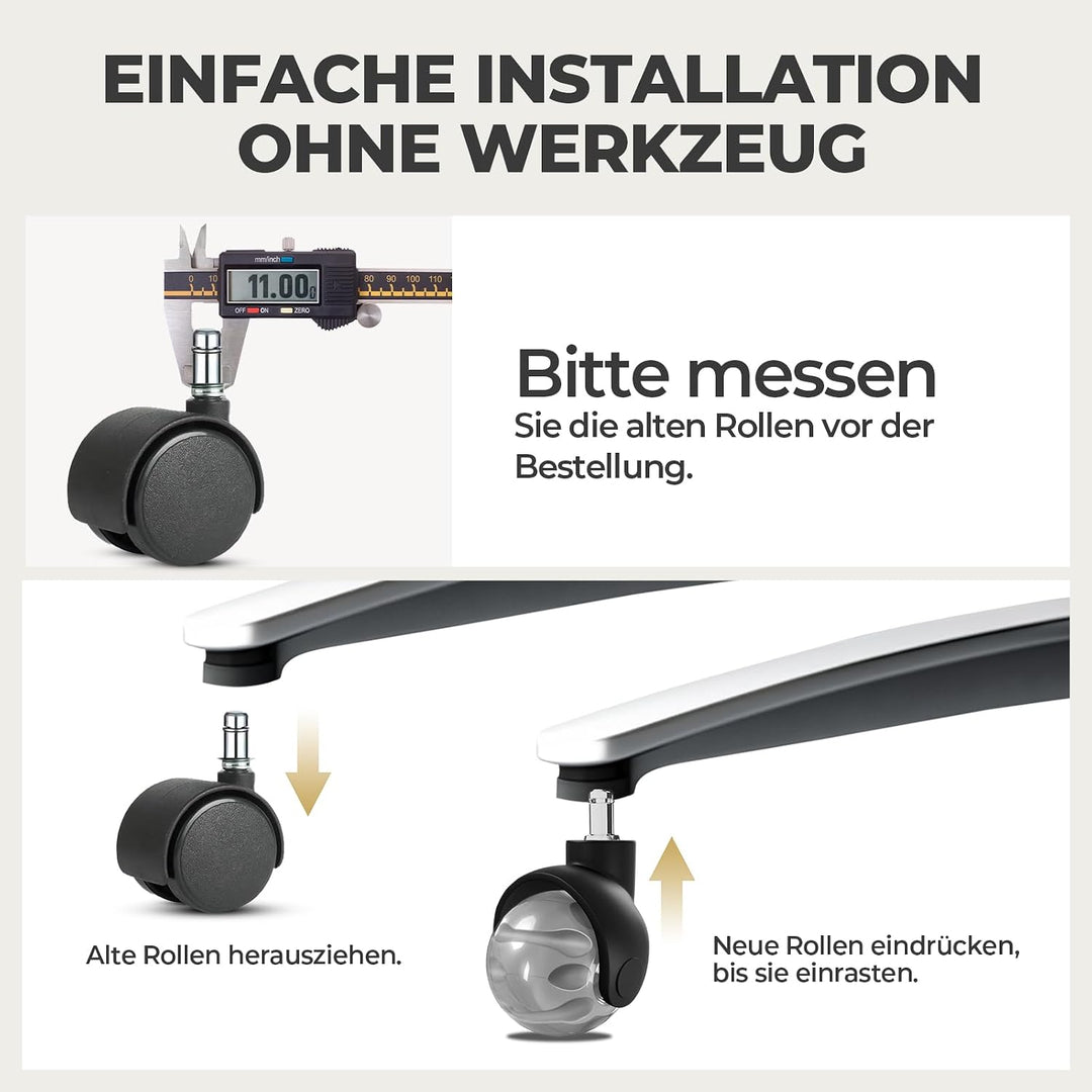 Sytopia Bürostuhl Rollen 5er Set in Grau, Rollen für Bürostühle 11 x 22 mm für Teppichböden, Hartbod