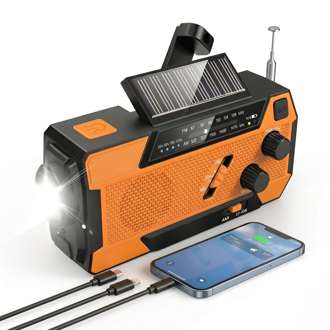 Notfall Radio Kurbelradio mit 3 USB-Lademöglichkeiten, Solar Radio 2000mAh Powerbank Typ-C/Micro-USB