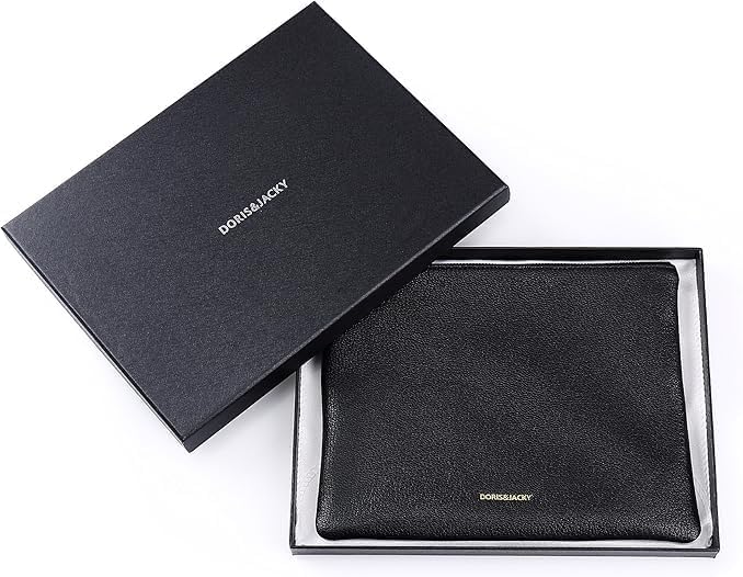 Doris&Jacky Damen Echtes Leder Clutch Schaffell Geldbörse Abendtasche mit Handschlaufe Braun-ziegenf