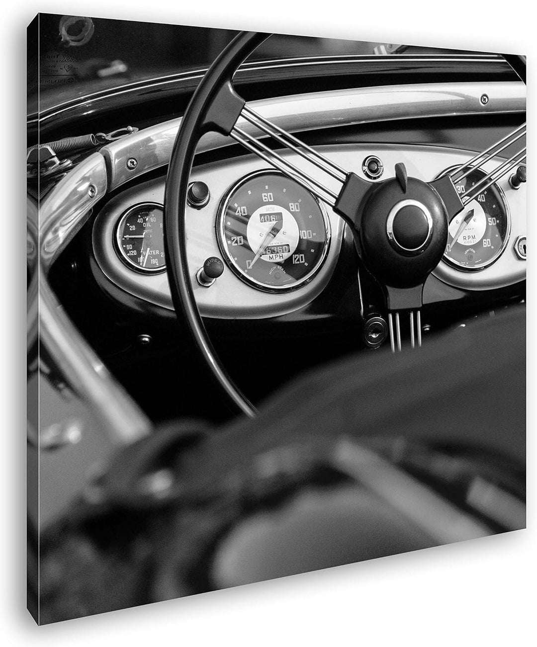 deyoli Roter Cabrio Oldtimer Format: 60x60 Effekt: Schwarz&Weiss als Leinwandbild, Motiv auf Echthol