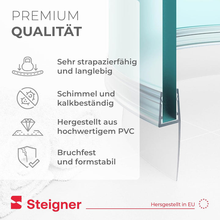 STEIGNER Duschdichtung, 140cm, Glasstärke 6/7/ 8 mm, Vorgebogene PVC Ersatzdichtung für Runddusche,