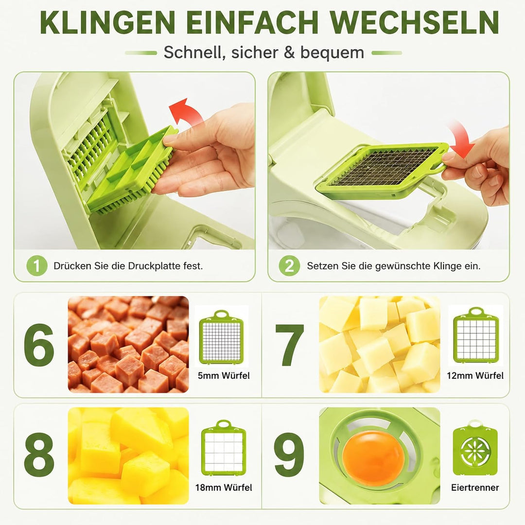 17-in-1 Kompakt Gemüseschneider, Gemüsehobel - Julienne- und Würfelschneider für Gurken Zwiebeln Kar