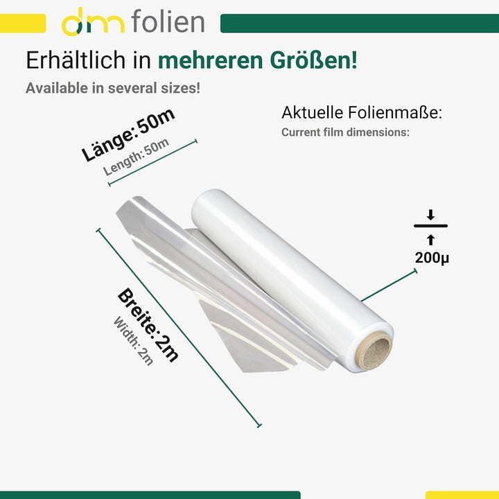dm-Folien Abdeckfolie I 2 x 50 m I 200 My Stärke I Verschiedene Masse & Stärken I Transparente & rei