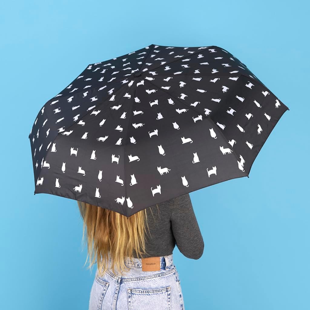 balvi Schirm Meowmbrella Farbe Schwarz Originelles Design voller Katzen Aus Nylon