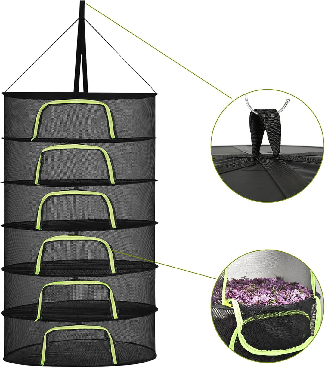6 Lagiges Trockennetz Kräuter, 150 cm Kräutertrockner Hängend, Trocknungsnetz mit S Haken und Reissv