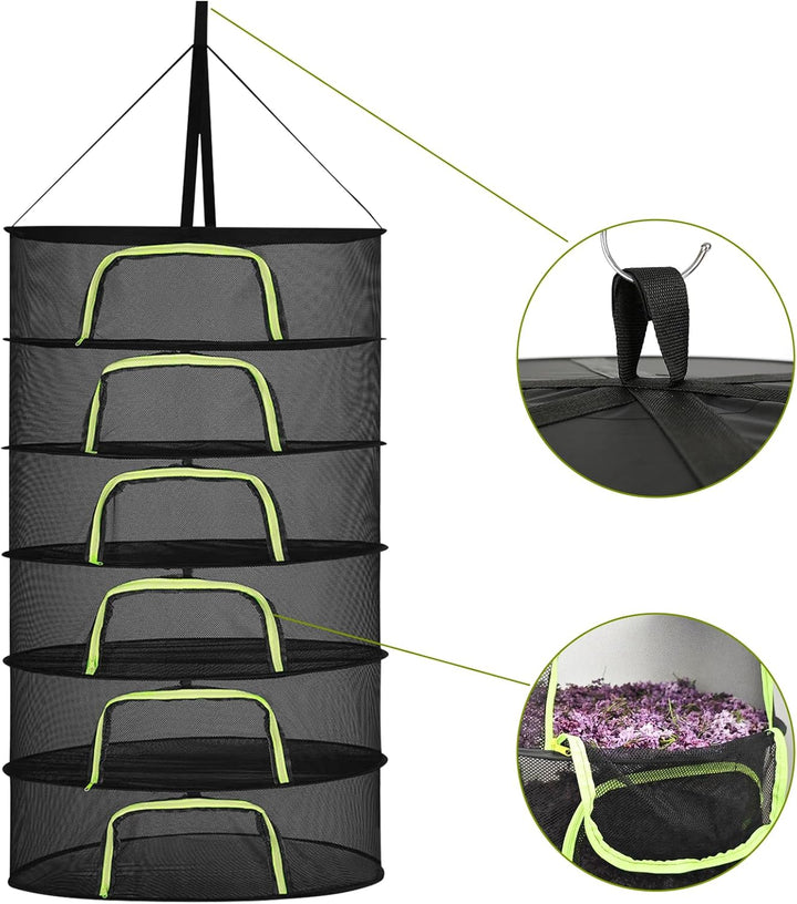 6 Lagiges Trockennetz Kräuter, 150 cm Kräutertrockner Hängend, Trocknungsnetz mit S Haken und Reissv
