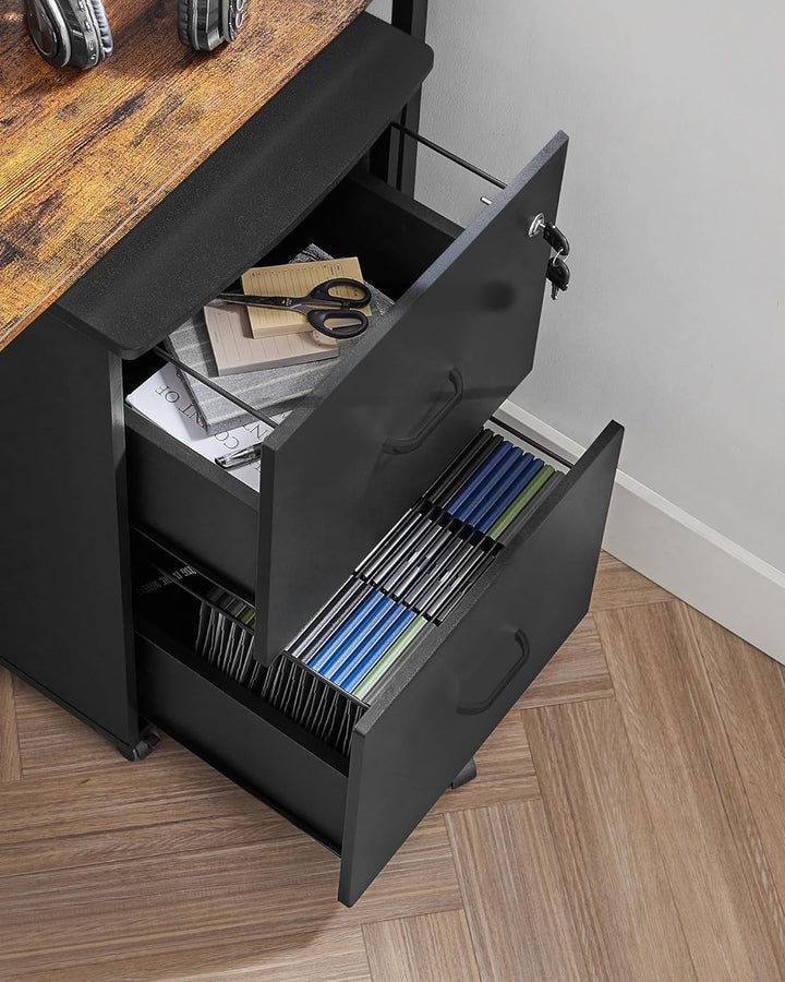VASAGLE Rollcontainer mit Schloss und Schubladen, abschliessbarer Aktenschrank mit Verstellbarer Hän