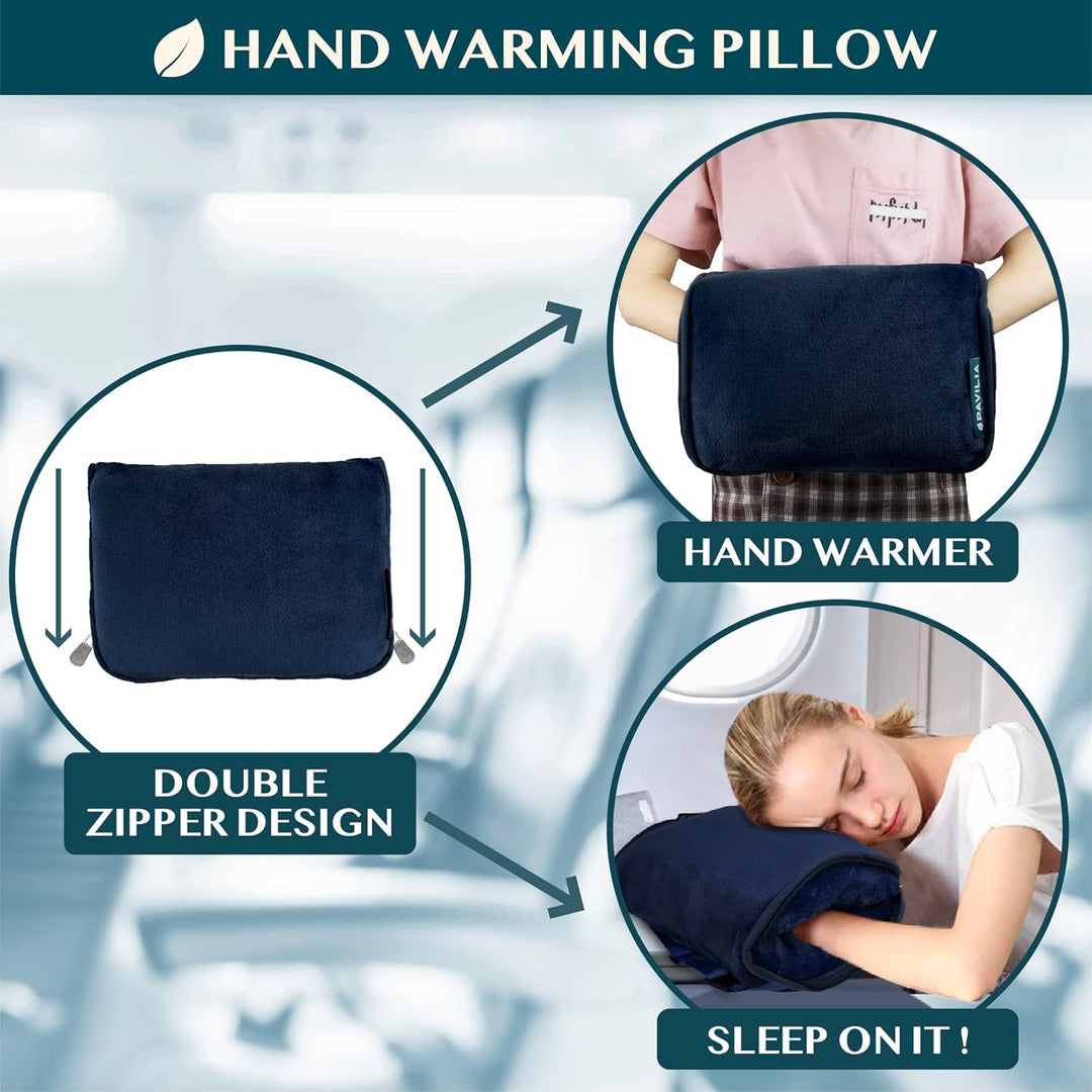 Reisedecke und -Kissen, Doppelreissverschlüsse, Clip on Strap | Warmes weiches Fleece 2-in-1 Combo D