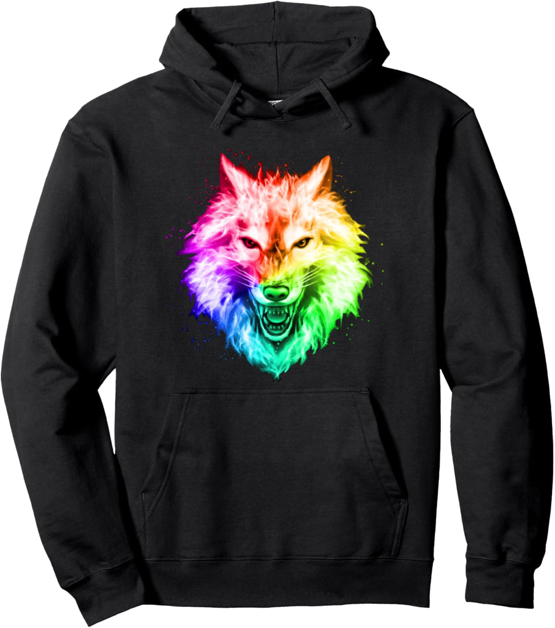 Helles buntes Wolfskopf-T-Stück Regenbogen Wolfsgesicht Pullover Hoodie