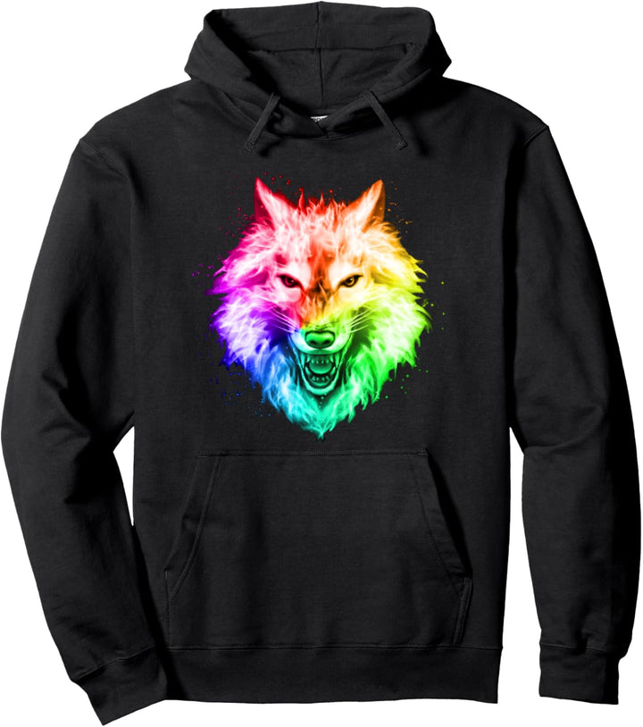 Helles buntes Wolfskopf-T-Stück Regenbogen Wolfsgesicht Pullover Hoodie