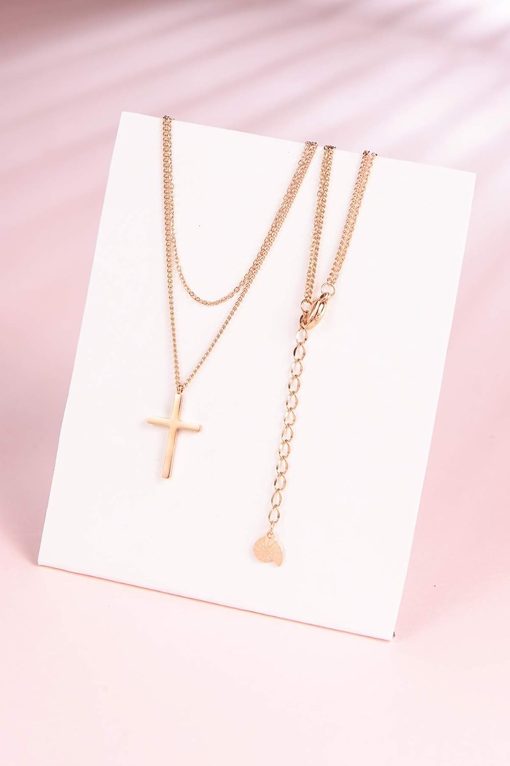 Happiness Boutique Damen Kreuz Kette in Rosegold | Zarte Mehrreihige Kette mit Kreuz Anhänger Edelst
