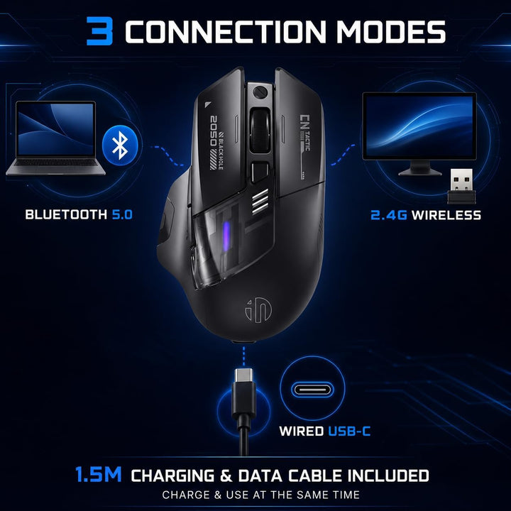 inphic A9 Explorer Bluetooth Maus, Dual-Mode Bluetooth 5.0/2.4G Maus kabellos Aufladbar, 2400 DPI, R