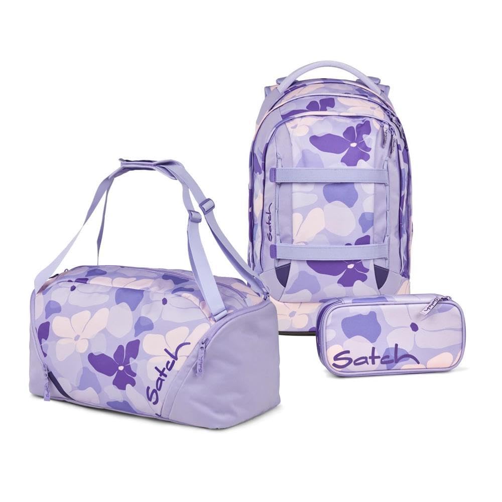 Satch Pack Schulrucksack Set 3tlg. inkl. Schlamperbox und Sporttasche (Lilac Blossom), Lilac Blossom