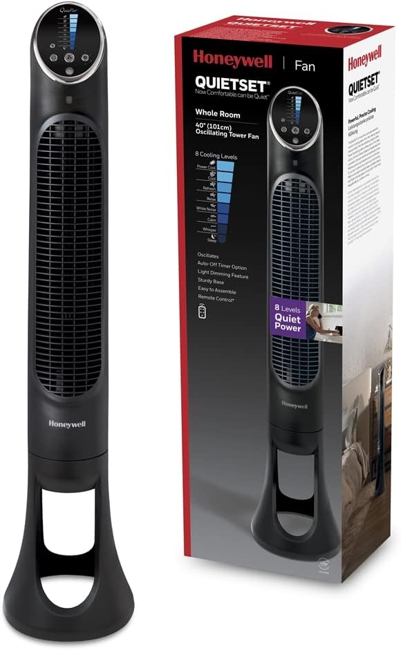 Honeywell QuietSet Tower (8 Geschwindigkeitseinstellungen, Oszillation 80°, Timer-Funktion, Fernbedi
