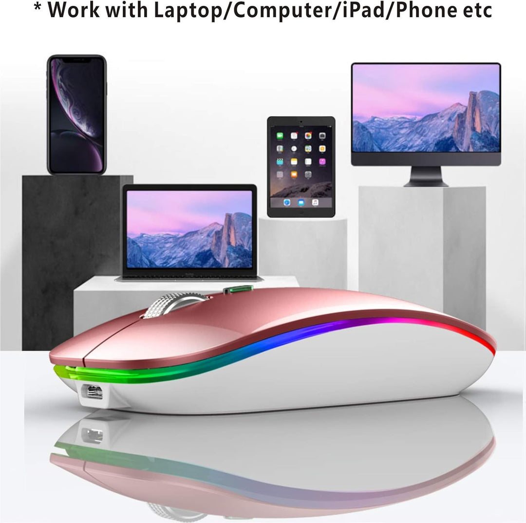 Uiosmuph Bluetooth Maus Kabellose, LED Funkmaus wiederaufladbar Leise Wireless Mouse 2.4GHz Kabellos