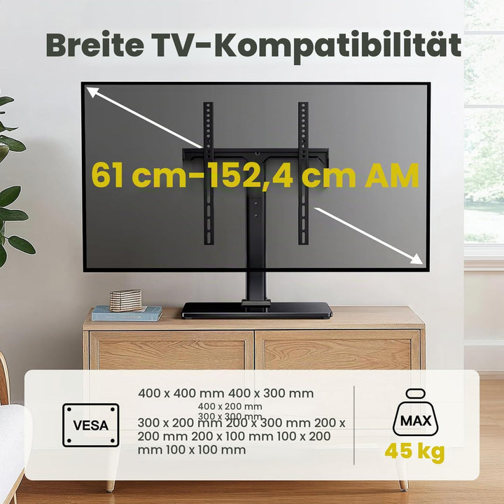TV Ständer Schwenkbarer, Universal TV Standfuss für 32-60 Zoll LED LCD Flach & Curved Fernseher bis