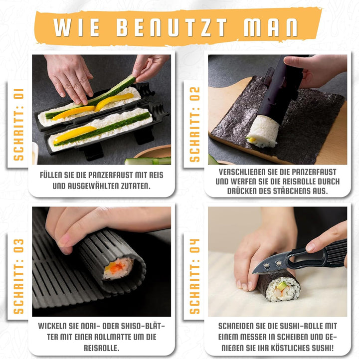 Sushi Maker Set Mit Bazooka, Maki Roller und Formen - DIY Starter Set für Anfänger, Zubehör für Perf