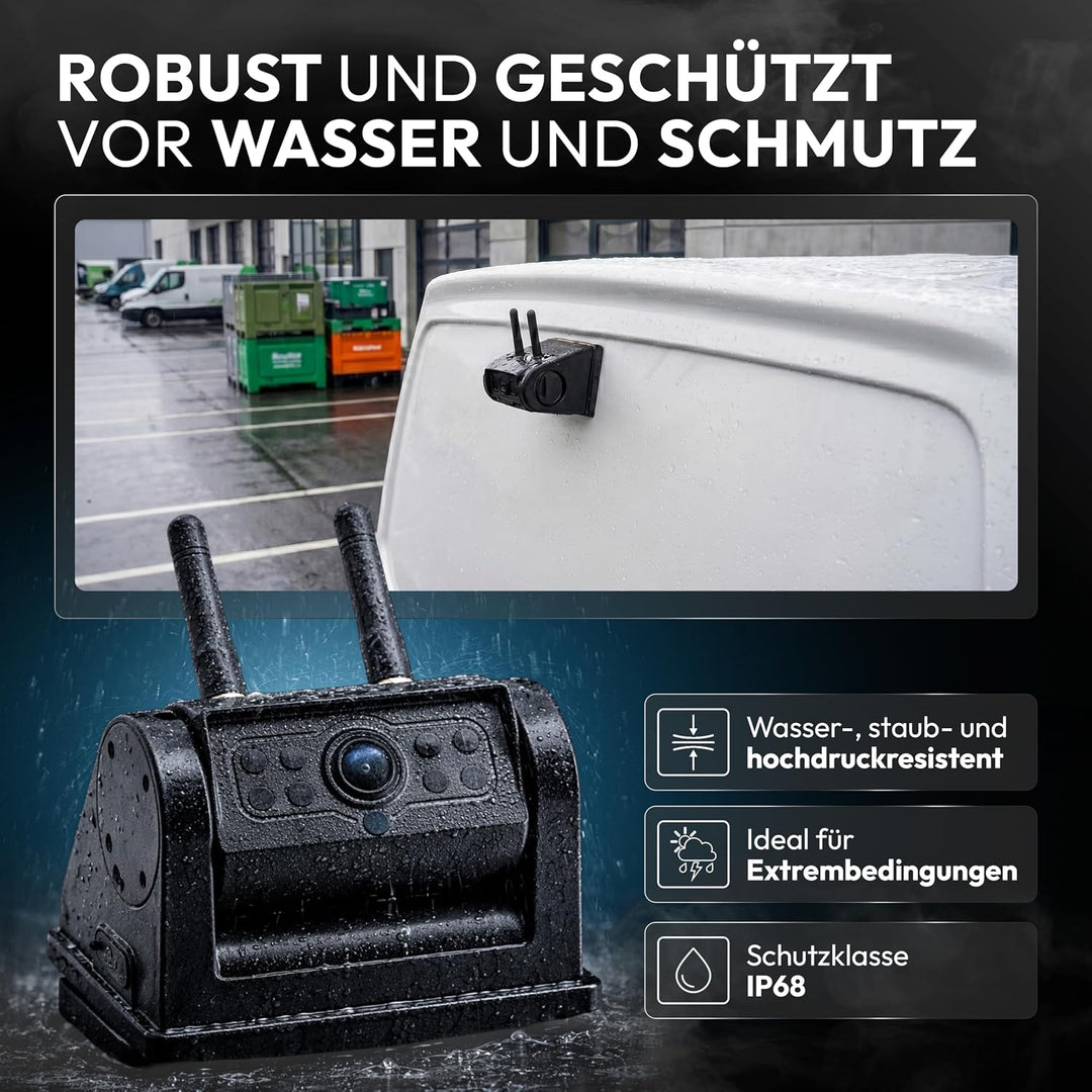 VSG24 7“ Element HD Funk Rückfahrsystem Akku Magnet für Wohnmobil & LKW, KFZ Set Rückfahrkamera kabe