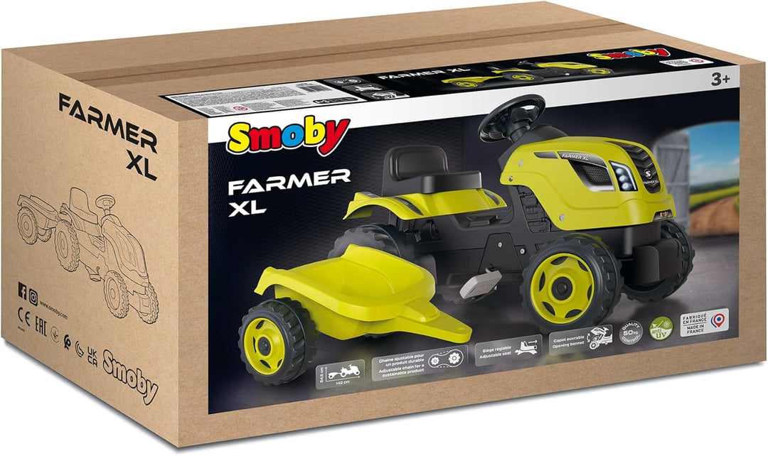 Smoby - Traktor Farmer XL Grün + Anhänger - Trettraktor für Kinder - Verstellbarer Sitz - Lenkrad mi