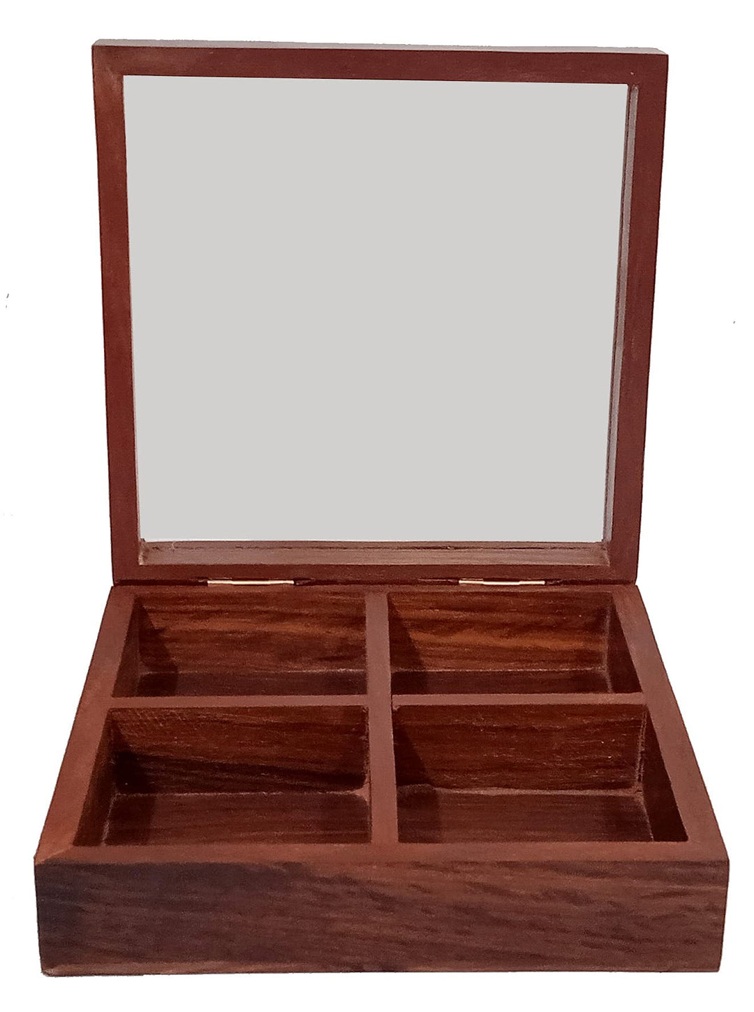 Purpledip Holzkiste mit 4 Fächern und transparenter Abdeckung, ideal für Gewürze, Schmuck oder Schmu