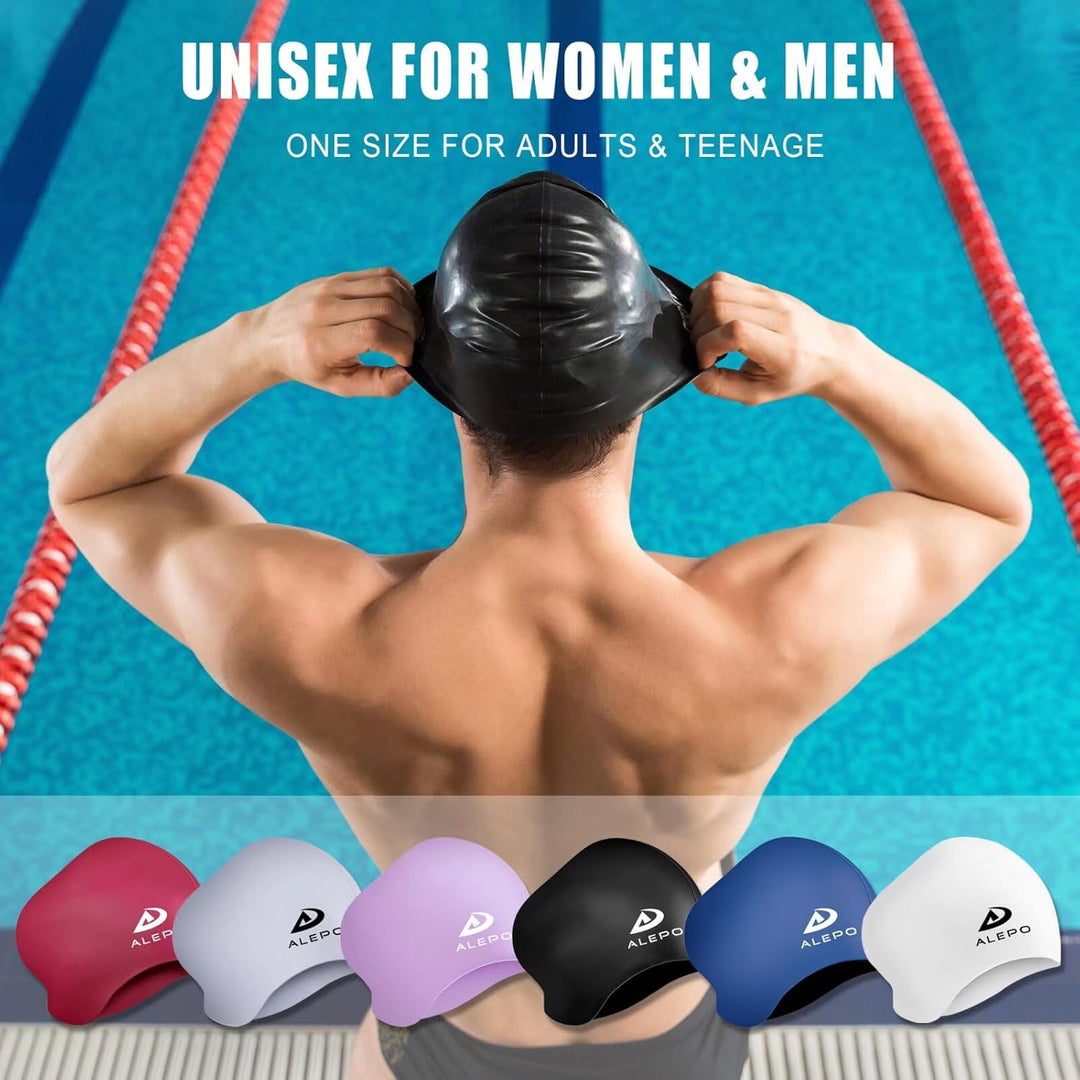 Alepo Badekappe Damen Lange Haare, Hochelastische Dicke Silikon Schwimmkappe Damen Herren Unisex Erw