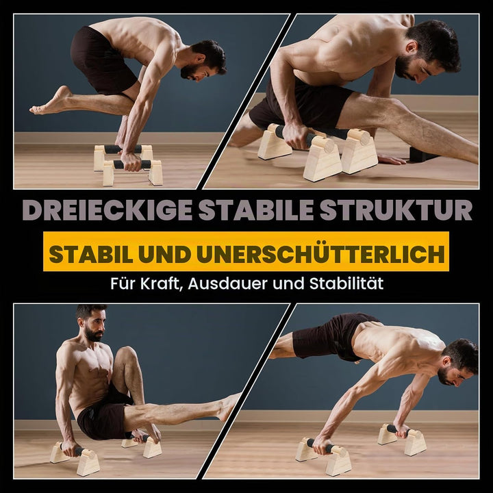 2 Stück Liegestützgriffe aus Holz Handstand Griffe 20 CM Push Up Bars mit Rutschfeste Gummipuffer, P