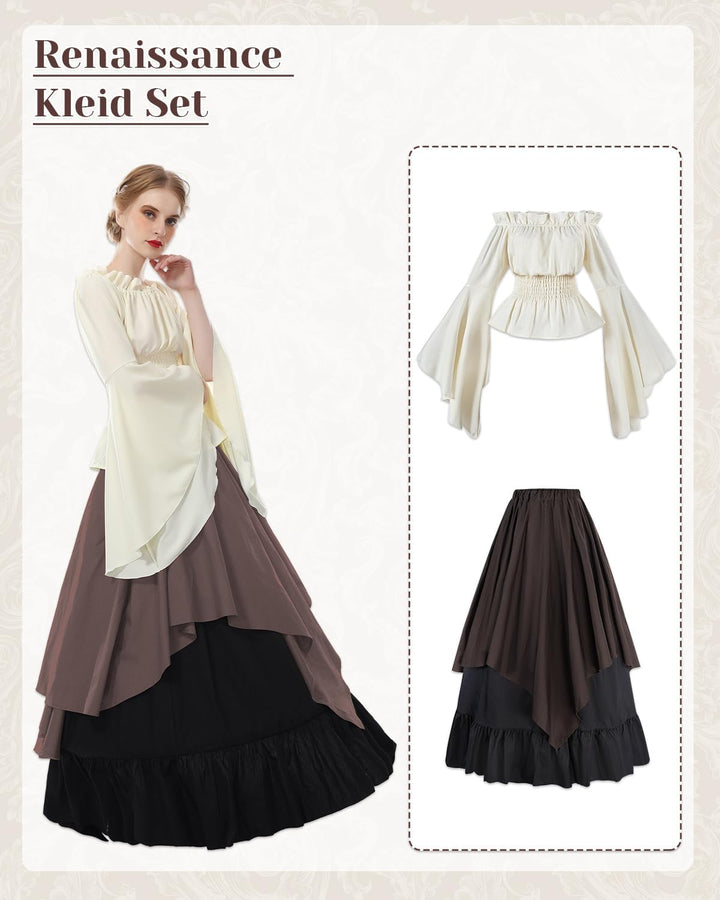 Renaissance Kleid Damen Mittelalter Kleidung Kostüme Fasching Set, S