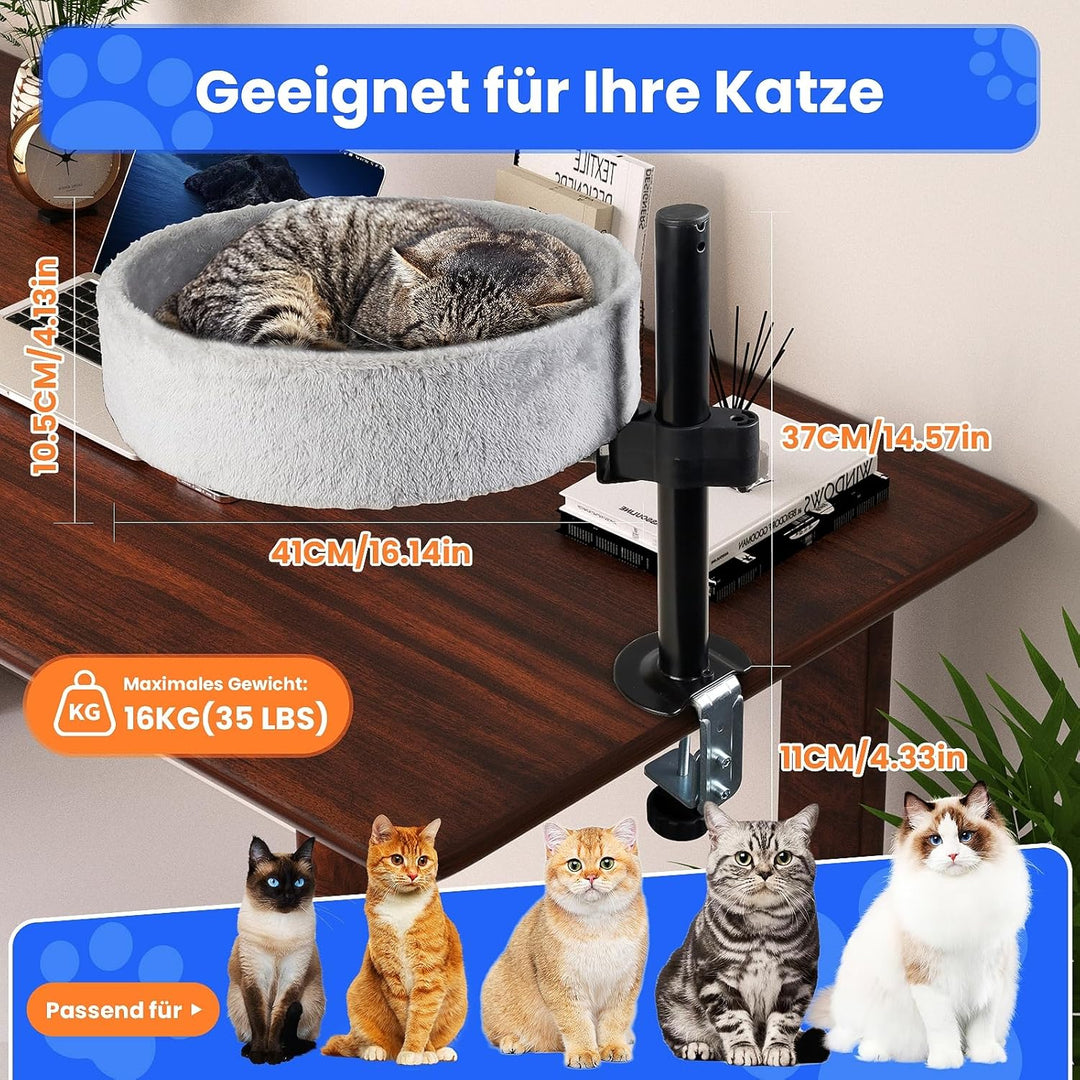 BSWAY Katzenbett für Schreibtisch - Upgraded 360°Drehung, verstellbare Höhe, Kein Bohren Erhöhtes Ka