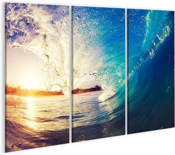 islandburner Bild auf Leinwand Ocean Wave at Sunrise Wandbild Poster Kunstdruck Bilder Format: 130x8