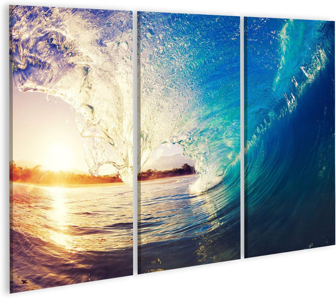 islandburner Bild auf Leinwand Ocean Wave at Sunrise Wandbild Poster Kunstdruck Bilder Format: 130x8