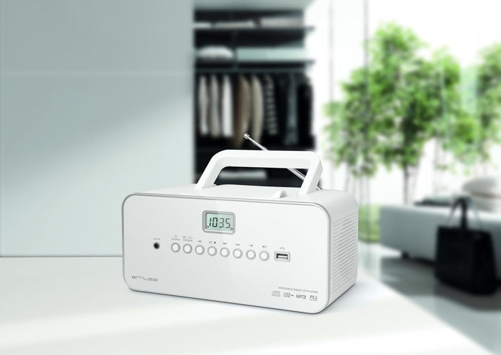 Muse M-28 RDW CD-Radio tragbar, PLL UKW-Radio, MW-Tuner, Senderspeicher, USB, MP3-Wiedergabe, Netz-