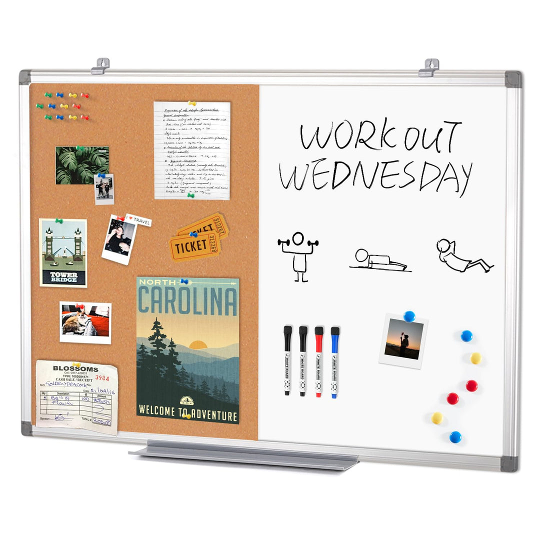 Swansea Whiteboard Magnettafel und Pinnwand Kork Wand Deko mit Aluminiumrahmen für Wohnung, Büro, Kü