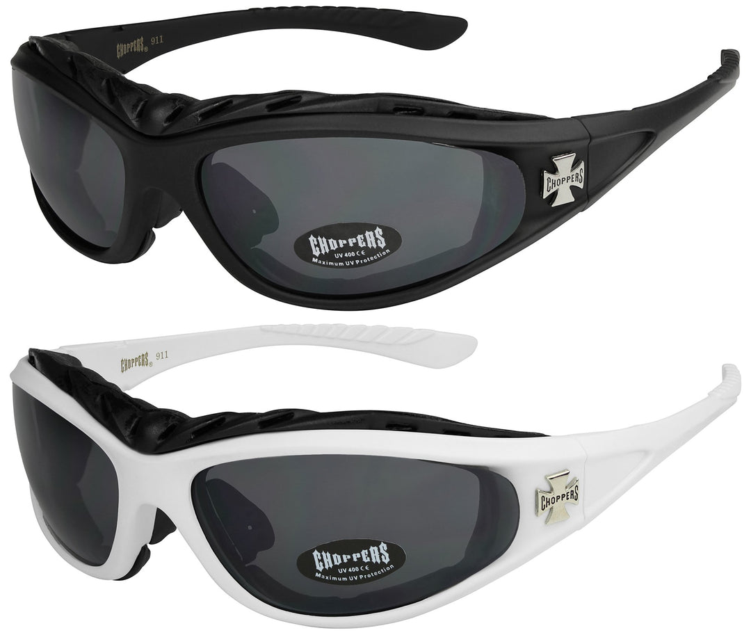 2er Pack Choppers 911 Sonnenbrillen Motorradbrille Sportbrille Radbrille mit Polsterung in den Farbe